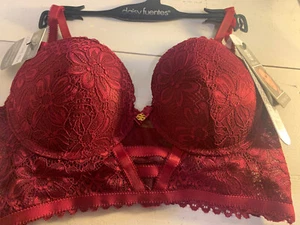 Daisy Fuentes Mega Push Up Lace Overlay Lounge Bra 34B Cherry Red NWT - Picture 1 of 7