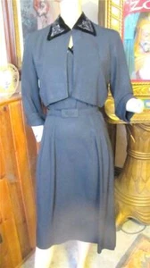 50S MISS BEA TWEEN HIGH END BLACK DRESS SET VELVET BEADED COLLAR RNST BUTTON 30W - Picture 1 of 1