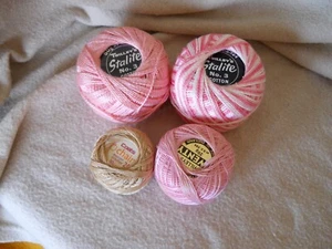 THREE TWILLEY'S PINK & ONE COATS FAWN CROCHET COTTON REELS - Picture 1 of 5