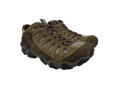 Sapatos de caminhada femininos Oboz corte baixo dente de serra B-Dry marrom/roxo tamanho 7W - Imagem 1 de 4