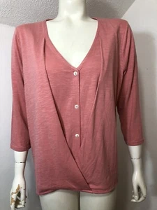Pure Jill New Womens Medium Petite Knit Cross Front Top 3/4 Sleeve Pink Ginger - Picture 1 of 8