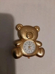 Oasis Gold Tone Metal Miniature Clock Teddy Bear Vintage .free Shipping  - Picture 1 of 8