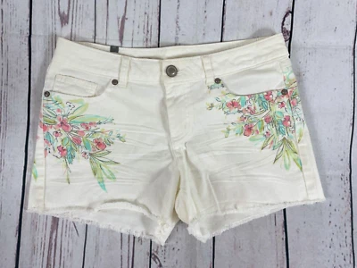 NUEVO CON ETIQUETAS LC Lauren Conrad Marfil Multicolor Acuarela Floral Corte Denim Pantalones Cortos 10 Foto 1 de 4