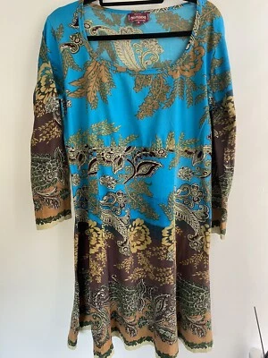 Nomads Tunic Dress Size XL Blue Floral Print Scoop Neck 3/4 Length Sleeve - Image 1 of 4
