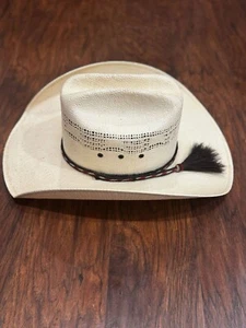 Youth Kids Straw Cowboy Hat With Braided Band Tassel sz 10 Natural Tan Jr Unisex - Picture 1 of 8