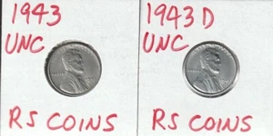Centavos Lincoln 1943 + 1943D brillantes de acero sin circular #6133 envío gratuito - Imagen 1 de 2
