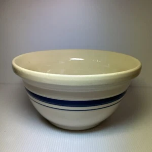 Friendship Pottery Stoneware 4 QT Mixing Bowl w/ Blue Stripe 10" Roseville OH FP - Picture 1 of 11