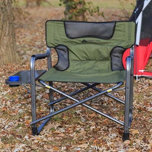 XXL Folding Camping Chair Green Outdoor Director Chair with Side Table 600lbs - Picture 1 of 6