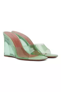 Amina Muaddi Lupita Glass Wedge Sandals 95 Mm Plexi Wedge Size 38 NWB - Picture 1 of 9