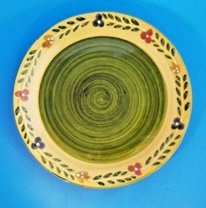 7 AMALFI COLLECTION HANDMADE 10 ¾” PLATES ITALY GREEN & GOLD W/OLIVE LEAVES - Picture 1 of 6