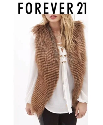 ENVÍO GRATUITO NUEVO CON ETIQUETAS Forever 21 Chaleco Mujer Piel Sintética Tostado/Marrón Talla S Foto 1 de 4