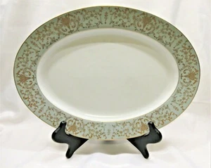Tradition Fine China Coronation Green 14" Oval Platter Green Band Gold Urn Flora - Picture 1 of 4