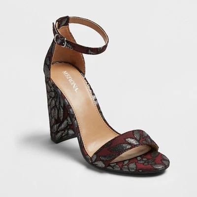 NEW Women's Lulu Brocade Block Heel Sandal Pumps - Merona  Burgundy 11 - Image 1 of 4