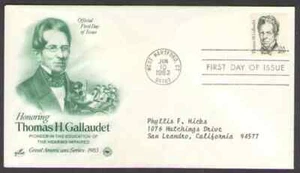 US. 1857. 20c. Thomas H. Gallaudet. ArtCraft FDC. MNH. 1983 - Picture 1 of 1