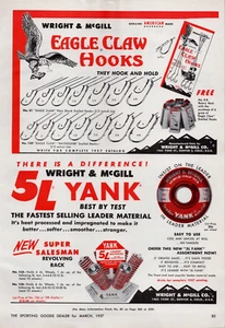 Estante de exhibición de tienda Eagle Claw Hooks 1957 Wright & McGill anuncio impreso de 5L Yank - Imagen 1 de 2