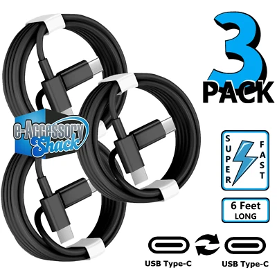 3 Pack 6FT USB-C to USB-C Cable Fast Charge Type C Charging Cord Rapid Charger - Image 1 of 4