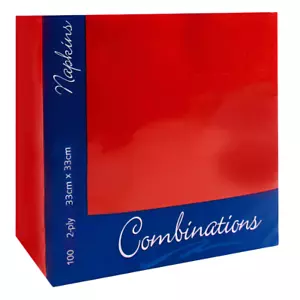 100 x Combinations Serviettes Paper Napkins Red 3 Ply 40 cm - Picture 1 of 7