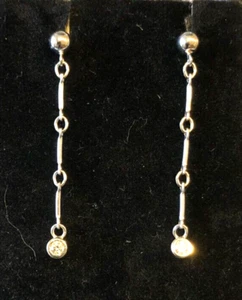 Solid 14KW diamond dangle earrings 1/10ct. tw  - Picture 1 of 2