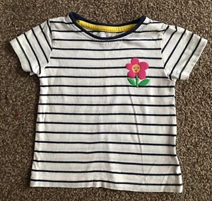 12 - 18 Months Girls Top T Navy White Stripe Pink Flower 100% Cotton M&Co - Picture 1 of 2