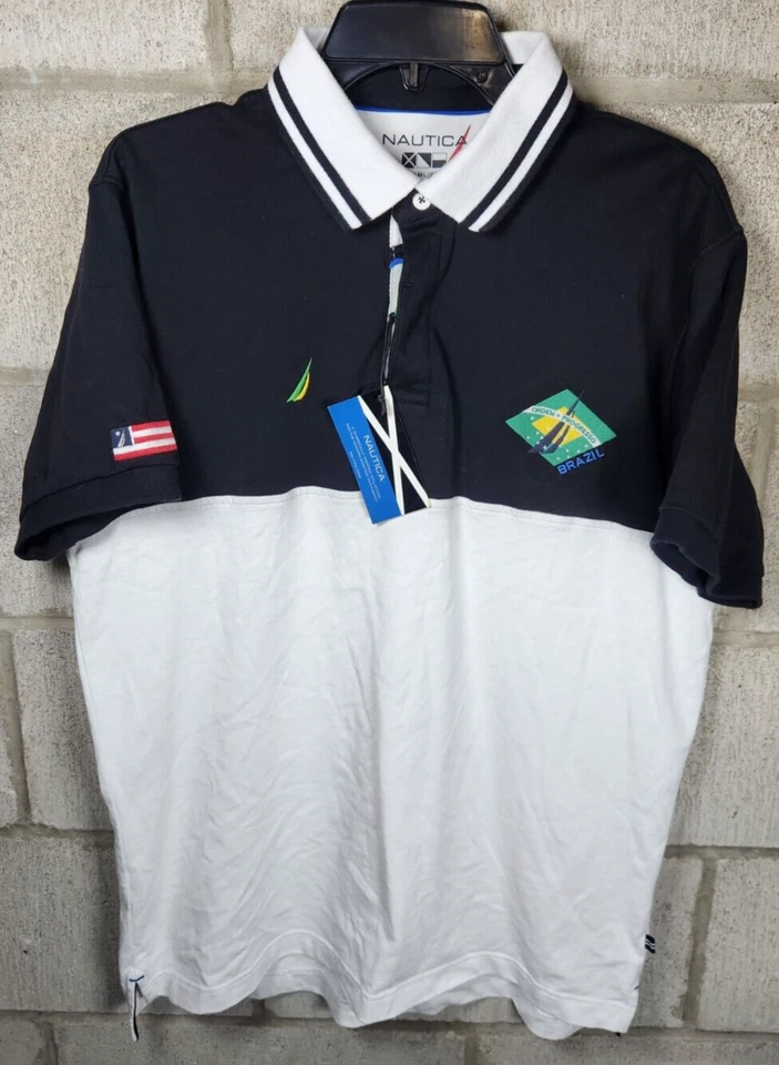 Nautica Brazil Mens Slim Fit polo Size Large Black and White - Image 1 of 4