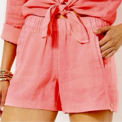 Pantalones Cortos Lilly Pulitzer Lilo Lino Salida del Sol Coral Cintura Elástica Talla Pequeña Nuevos con Etiquetas Foto 1 de 4