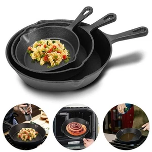Set of 3 Cast Iron Skillets – Nonstick Griddle & Frying Pans, Pre-Seasoned. - Picture 1 of 11