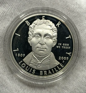 2009 Louis Braille Bicentennial Silver Dollar $1 Commem - Picture 1 of 5