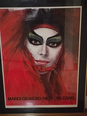 De colección Mardi Gras Nueva Orleans Enmarcado Edición Limitada Póster 1980 *RED LADY* Lary Harris Foto 1 de 4