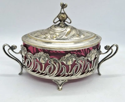 Plato de mantequilla vintage Art Nouveau WMF plateado caja de azúcar Foto 1 de 4