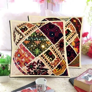 Cushion Cover 2 Pc Square 16x16" Pillow Patchwork Vintage Handmade Decor Cotton - Picture 1 of 14