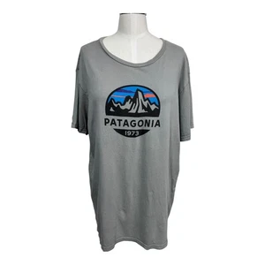 Patagonia Organic Cotton Slim Fit Graphic Logo Tee Grau Mountain Print Herren L - Bild 1 von 7
