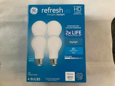GE Refresh LED HD DAYLIGHT Dimmable Bulbs 4-Pack  800 Lumens 8.5W = 60W  A19 new - Image 1 of 2