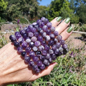 Bracciale Perline Rotonde Cristallo Ametista Chevron Sogno Viola - Foto 1 di 7