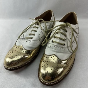 Monroe & Main Spectator Shoes Oxfords Womens Wing Tip Gold Metallic Flat Slip On - Picture 1 of 8