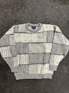 VTG Lands End Patchwork 100% Wool Cable Knit Pullover Sweater Size M Scotland - Picture 1 of 5