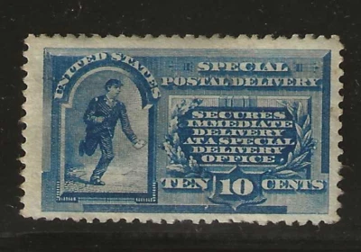US Scott #E1 mint hinged 1885, 10c blue Special Delivery, Running Messenger, ton - Image 1 of 2