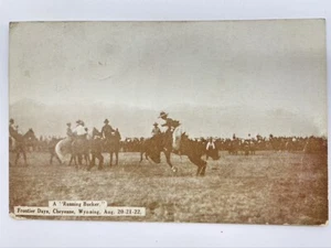 RPPC Real Photo Postcard Frontier Days Cheyenne Wyoming Bucking Bronco Rodeo - Picture 1 of 4