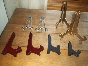 6 VTG FOLDING Plate Display Easel Stand Table Top Holders Wood & Metal + BONUS - Picture 1 of 3