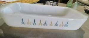 Vintage Fire King Candle Glow Starburst rechteckig Auflaufform Backform  - Bild 1 von 4