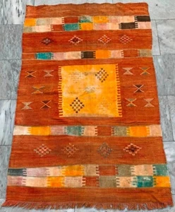 Vintage Handmade Flatweave Moroccan Silk Kilim Traditional Kilim Rug 130x100 cm - Picture 1 of 10