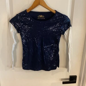 Justice - Long Sleeve Sequin Shirt - Blue & White - Girls Size 10 - Picture 1 of 13