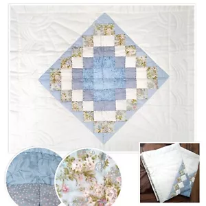 Juego de 2 fundas de almohada estándar florales azul marfil acolchadas a mano - Imagen 1 de 12