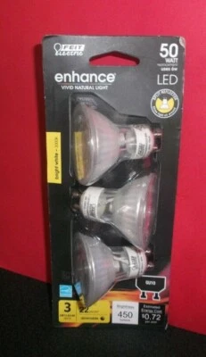 B6)   3 Feit Enhance LEDBi-Pin 50W 6 Watt Light Bulb GU10 Bright White Dimmable - Image 1 of 4