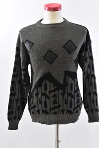 Mens Vintage Campus Abstract Geometric Print Sweater Leather Patches - Picture 1 of 5