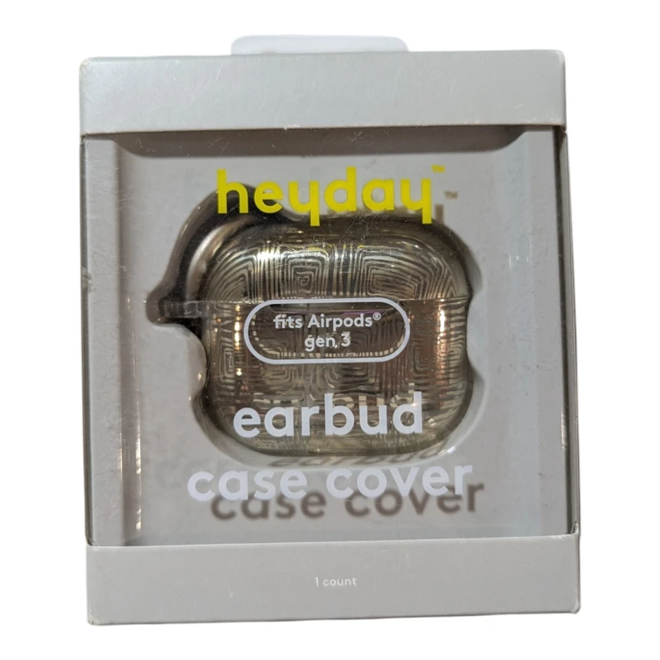 F9. Heyday Silicone Earbud Case W/ Clip For AirPods 3rd Gen - Gold Geo Lines - Image 1 of 1