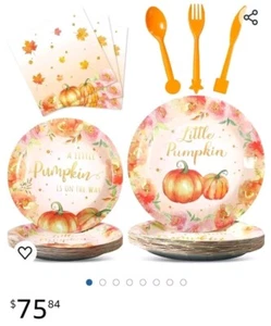 Maxcheck 150 Pcs Thanksgiving Pumpkin Baby Shower Supplies Little Pumpkin Pla... - Picture 1 of 12