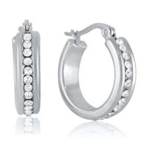 Pendientes de aro circonio cúbico blanco de circonio cúbico blanco de 3/4" pulgadas - Imagen 1 de 3