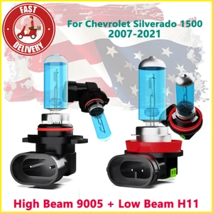 Halogen 9005 H11 Headlight Bulbs Kit For Chevrolet Silverado 1500 2007-2021 - Picture 1 of 9