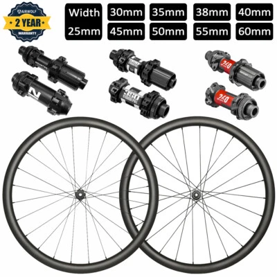 AIRWOLF 25mm Disc Brake Road Bike Carbon Fiber Wheels Rims DT350 DT240 Novatec - Image 1 of 4