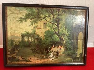 Antique Boxed Watercolor Paint Set, Victorian Graphics on Wood Frame Box - Picture 1 of 13